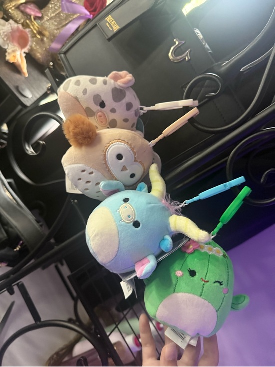 Squishmallows Other - Squishmallows Pastel Unicorn, Owl, Cow & Cactus Clip-On Plush Set